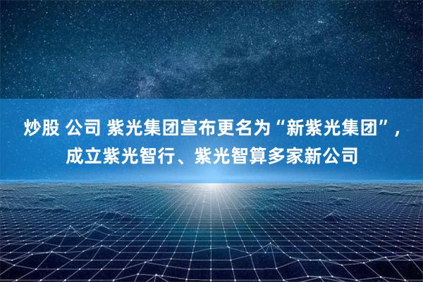 炒股 公司 紫光集团宣布更名为“新紫光集团”，成立紫光智行、紫光智算多家新公司