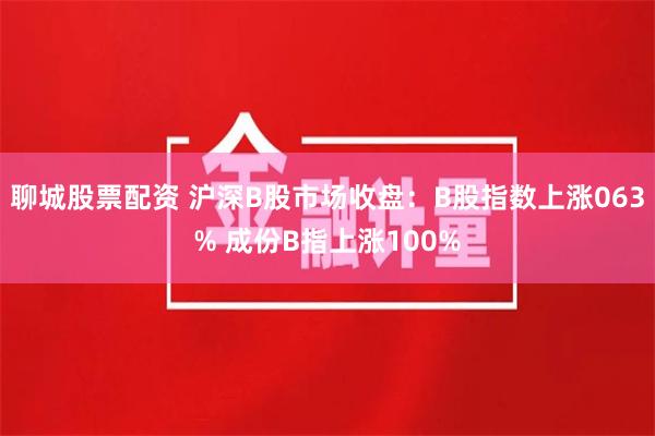 聊城股票配资 沪深B股市场收盘：B股指数上涨063% 成份B指上涨100%