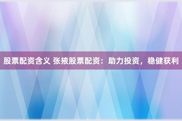 股票配资含义 张掖股票配资：助力投资，稳健获利